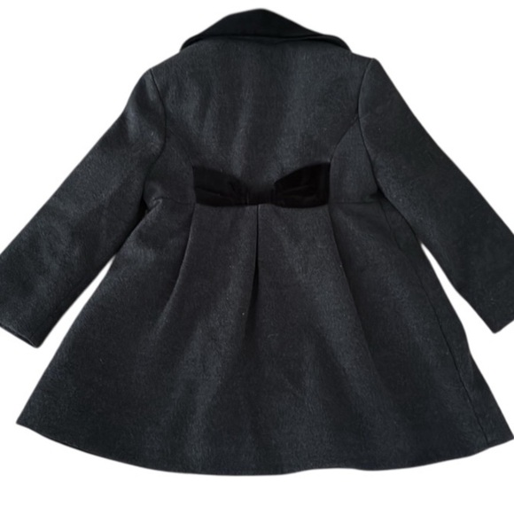 Rothschild Gray Faux Wool Black Velvet Trim Back Bow Adorable Peacoat 2T - Picture 4 of 16
